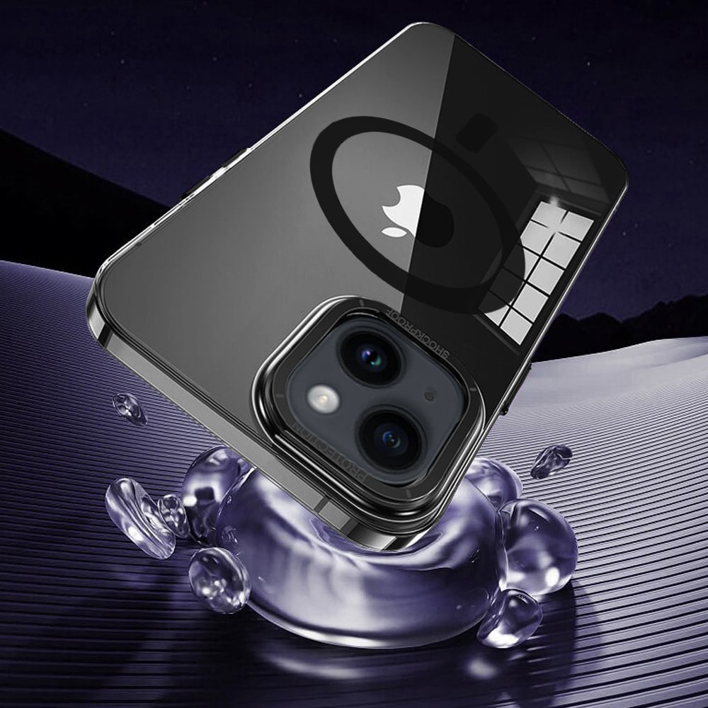 Etui do iPhone 14 Cam Ring MagSafe, twardy tył, przeźroczyste, czarne