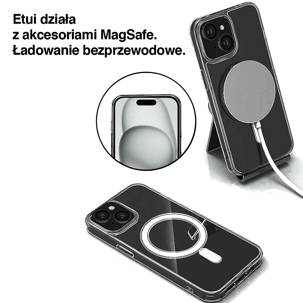 Etui do iPhone 15 Plus Clear Case, twardy tył z MagSafe, przeźroczyste