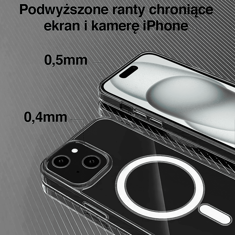 Etui do iPhone 15 Plus Clear Case, twardy tył z MagSafe, przeźroczyste