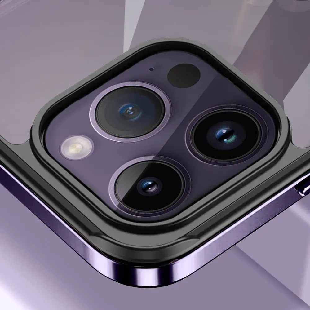 Etui do iPhone 14 Pro Max krystaliczny tył z metalową ramką, trwałe, eleganckie Sulada oryginal, purpurowe