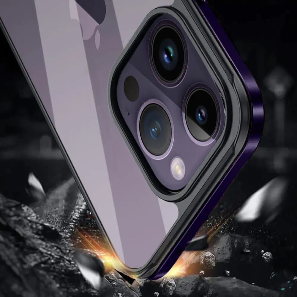 Etui do iPhone 14 Pro Max krystaliczny tył z metalową ramką, trwałe, eleganckie Sulada oryginal, purpurowe