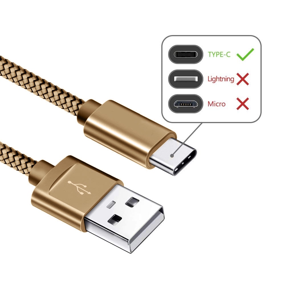 Kabel USB – TYP C szybkie ładowanie, niełamiący, metalowe końcówki, złoty