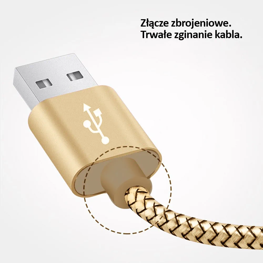 Kabel USB – TYP C szybkie ładowanie, niełamiący, metalowe końcówki, złoty