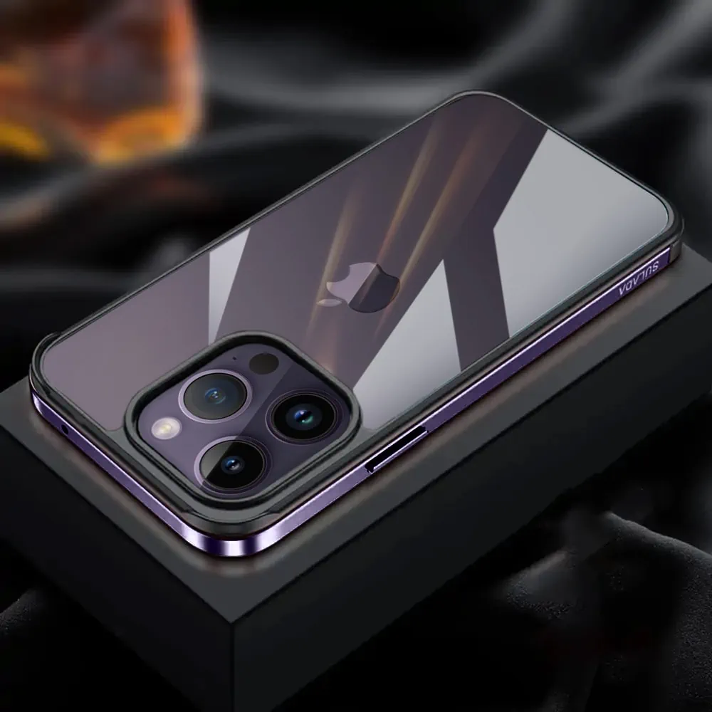 Etui do iPhone 14 Pro Max krystaliczny tył z metalową ramką, trwałe, eleganckie Sulada oryginal, purpurowe