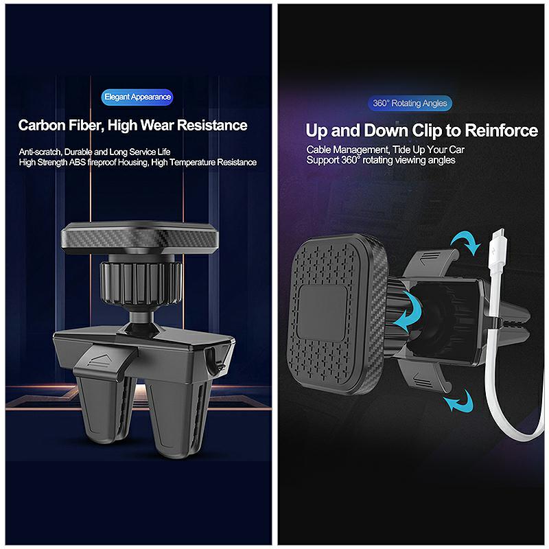 Uchwyt samochodowy uniwersalny bardzo mocny magnes, podwójne mocowanie na kratkę wentylacyjną, czarny