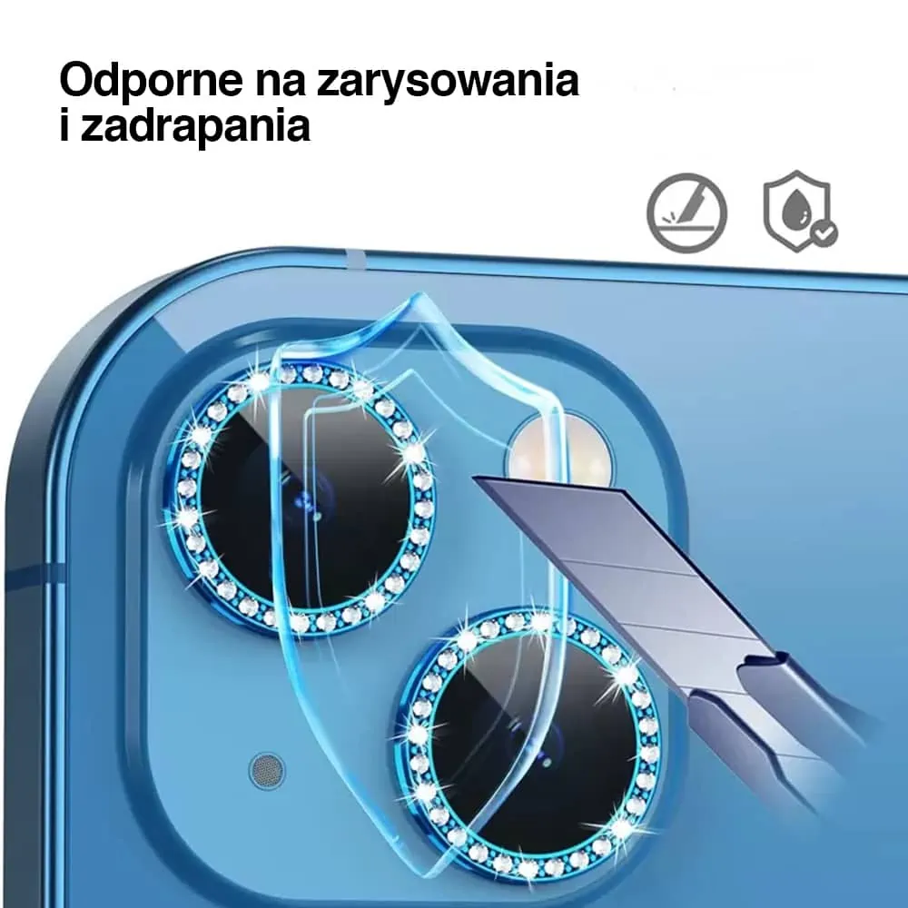 Luksusowa diamentowa osłona obiektywów, szkło na aparat iPhone 13 niebieski