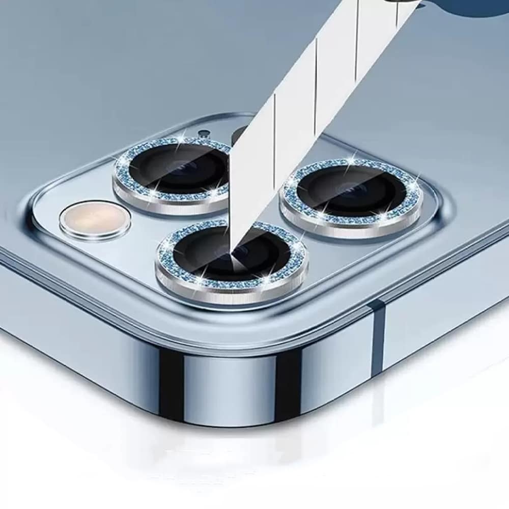 Luksusowa diamentowa osłona obiektywów, szkło na aparat iPhone 13 Pro Max górski błękit