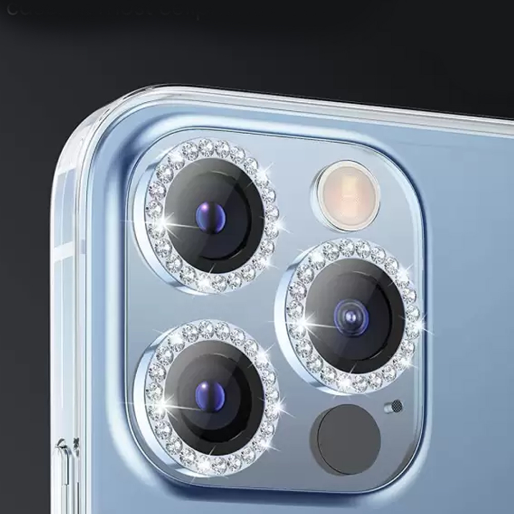 Luksusowa diamentowa osłona obiektywów, szkło na aparat iPhone 13 Pro Max górski błękit