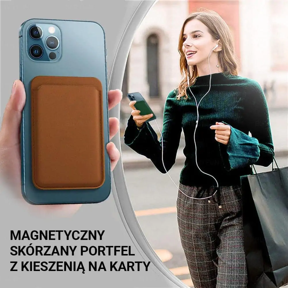 Skórzane etui portfel do iPhone 16/15/14/13/12/Pro/Plus/Pro Max/Mini MagSafe magnes na karty brązowy