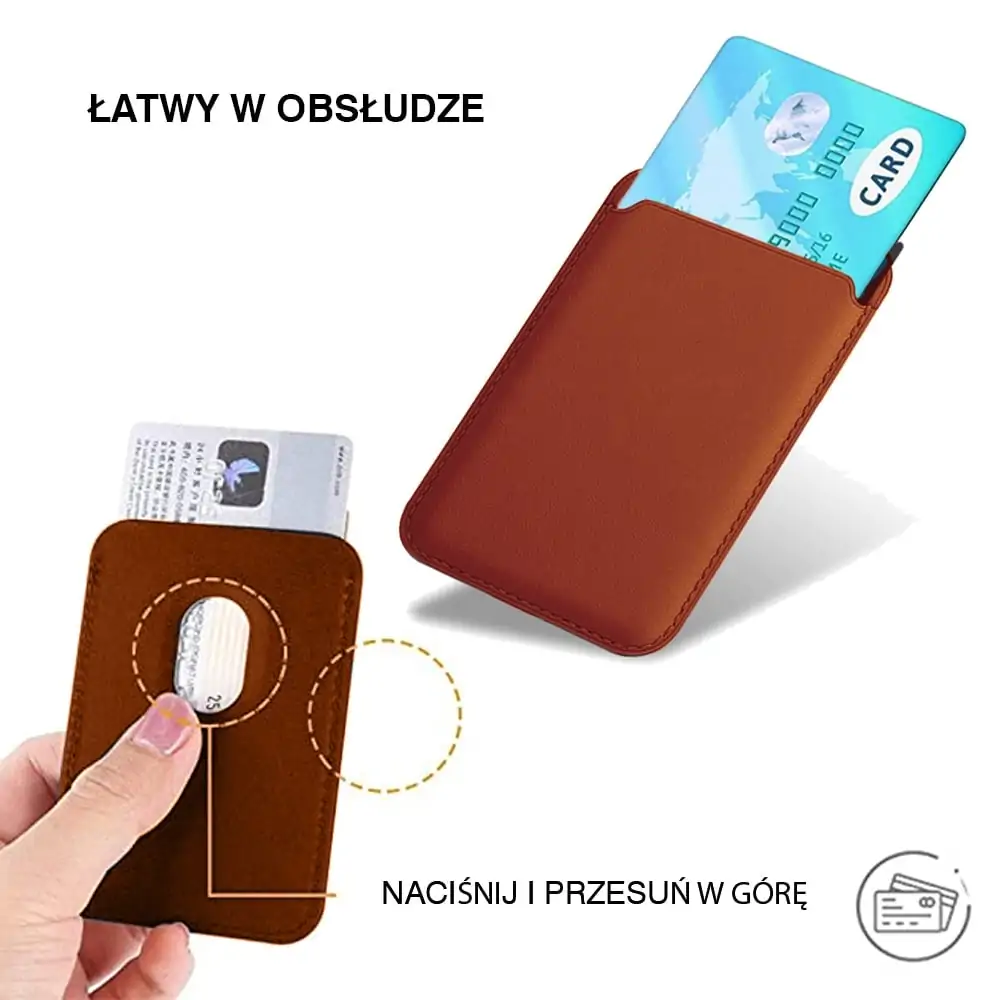 Skórzane etui portfel do iPhone 16/15/14/13/12/Pro/Plus/Pro Max/Mini MagSafe magnes na karty brązowy