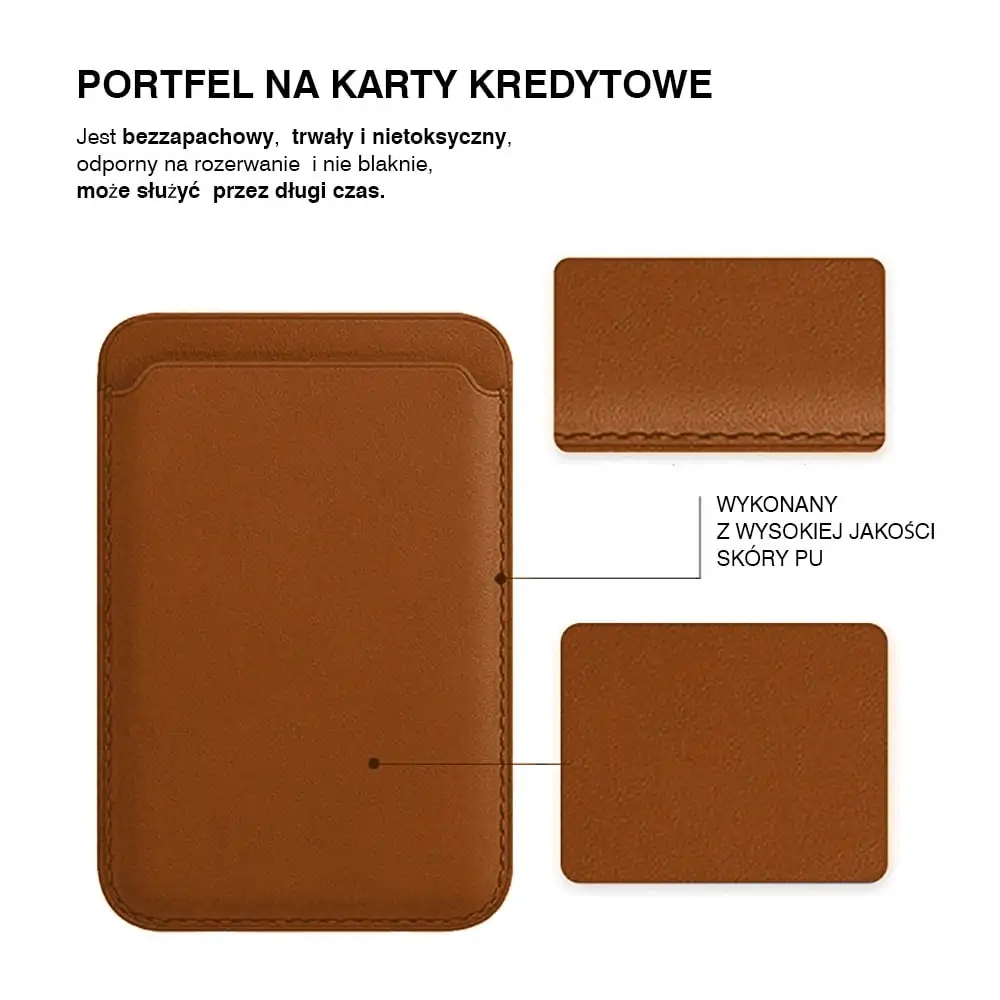 Skórzane etui portfel do iPhone 16/15/14/13/12/Pro/Plus/Pro Max/Mini MagSafe magnes na karty brązowy