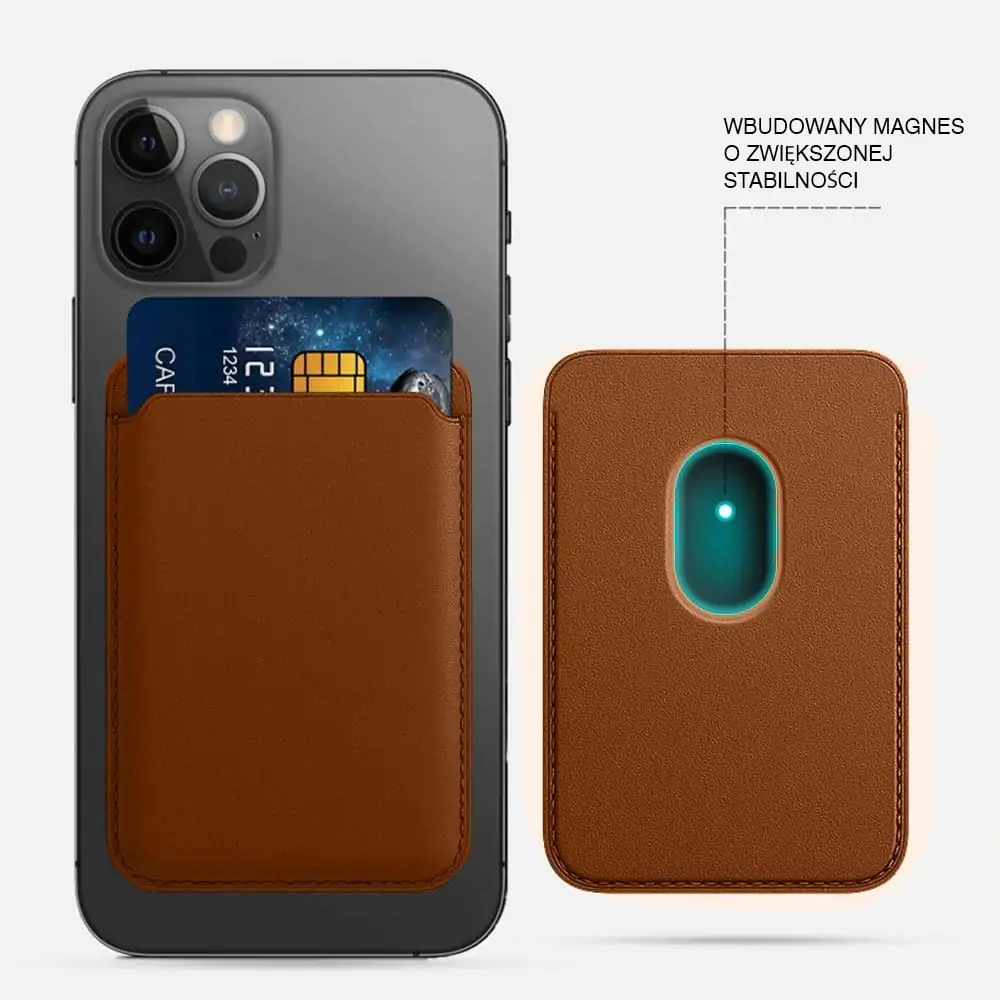Skórzane etui portfel do iPhone 16/15/14/13/12/Pro/Plus/Pro Max/Mini MagSafe magnes na karty brązowy