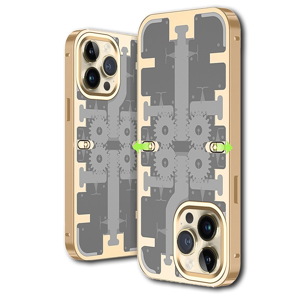 Etui do iPhone 14 Pro Max Tech Works, aluminiowa ramka, matowy tył, złote