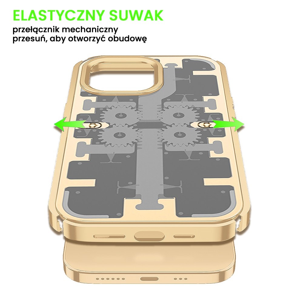 Etui do iPhone 14 Pro Max Tech Works, aluminiowa ramka, matowy tył, złote