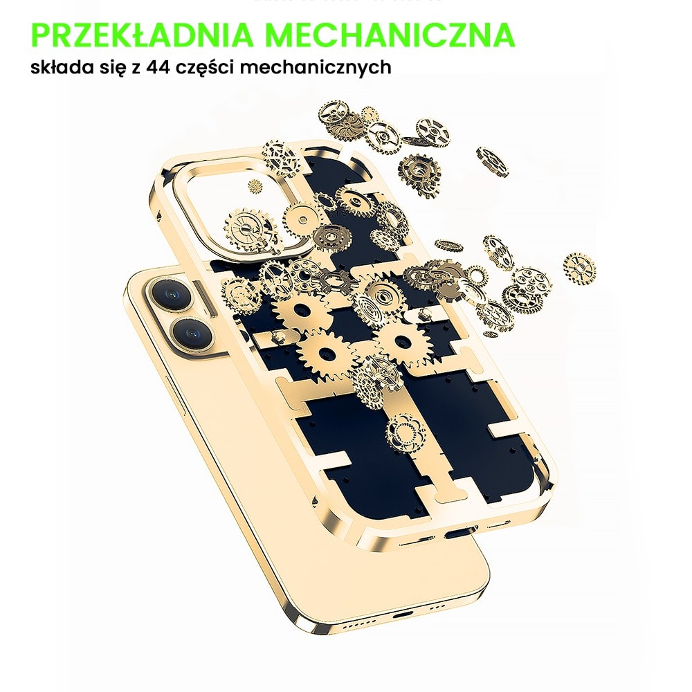 Etui do iPhone 14 Pro Max Tech Works, aluminiowa ramka, matowy tył, złote