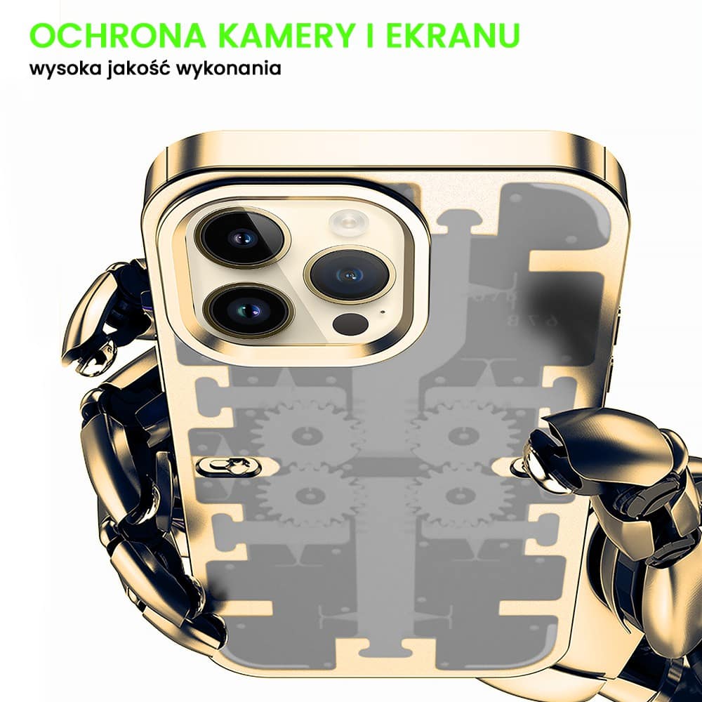 Etui do iPhone 14 Pro Max Tech Works, aluminiowa ramka, matowy tył, złote