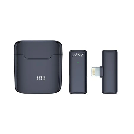 Mikrofon bezprzewodowy do iPhone Lightning z pudełkiem ładującym, czarny