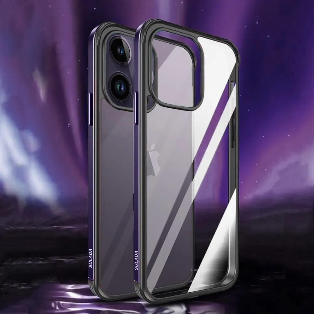 Etui do iPhone 14 Pro Max krystaliczny tył z metalową ramką, trwałe, eleganckie Sulada oryginal, purpurowe