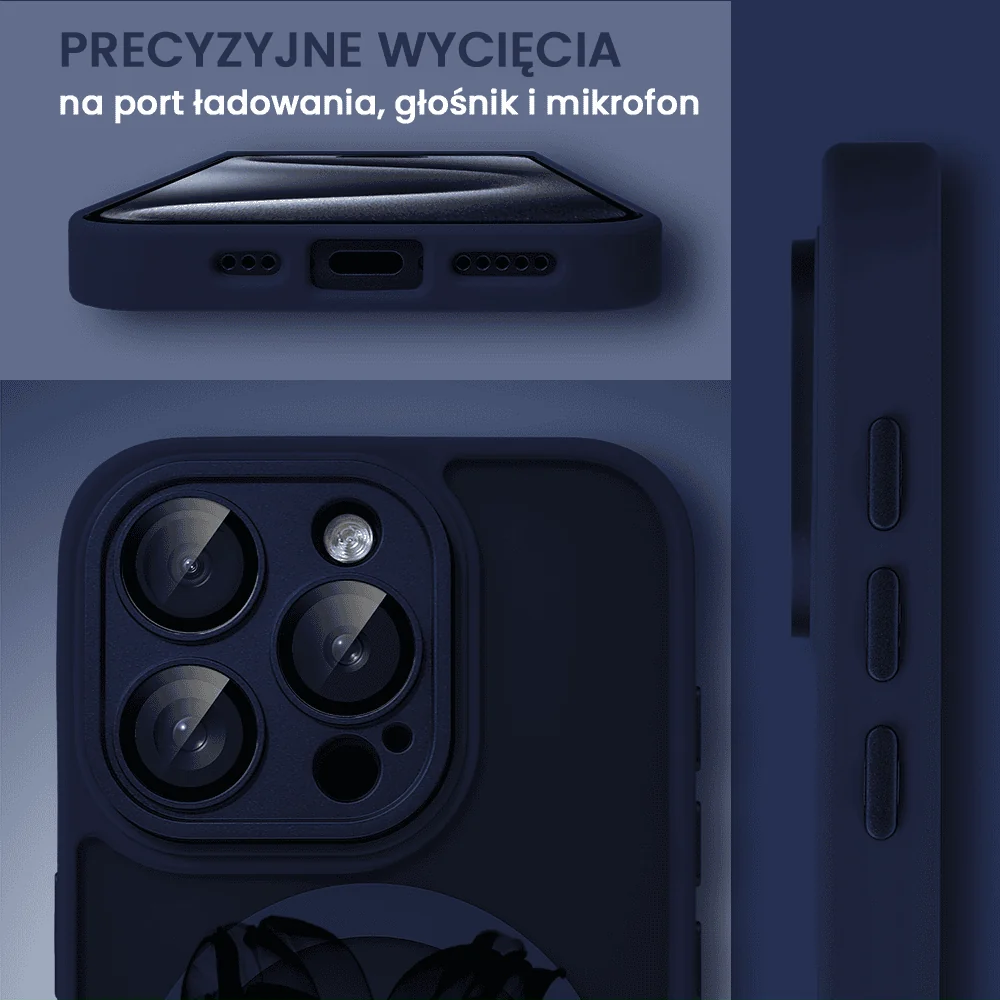 Etui do iPhone 15 Pro Color Flush z Magsafe, z osłoną aparatu, z nadrukiem czarny kwiat, granatowe