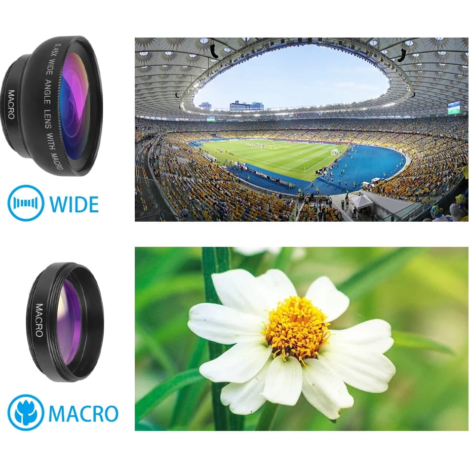 Uniwersalny obiektyw szerokokątny do telefonu 2w1 z klipsem, akrylowy