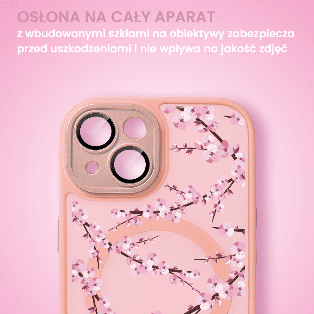 Etui do iPhone 14, Color Flush z Magsafe, z osłoną aparatu, z nadrukiem sakura, kwiat wiśni, różowe