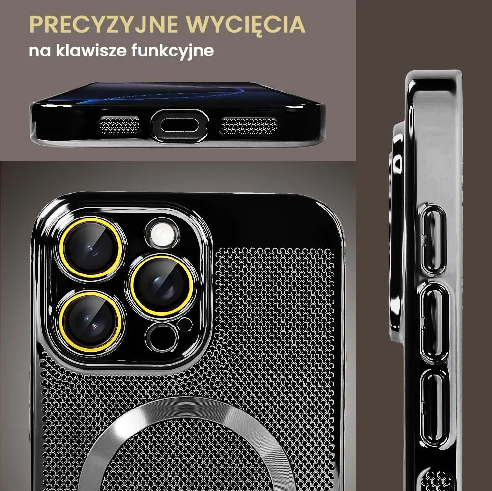 Etui do iPhone 16 Pro Max z Magsafe, cienkie, twarde, oddychające, z osłoną aparatu, czarne