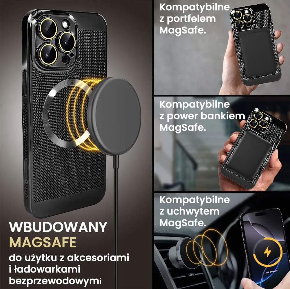 Etui do iPhone 16 Pro Max z Magsafe, cienkie, twarde, oddychające, z osłoną aparatu, czarne