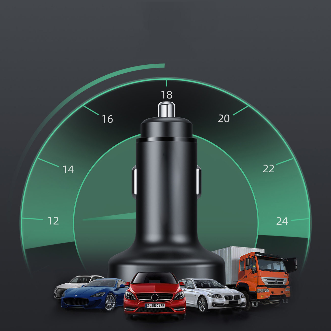 Ładowarka samochodowa trzy porty: 2x USB Typ C + USB 66W QC4.0, AFC