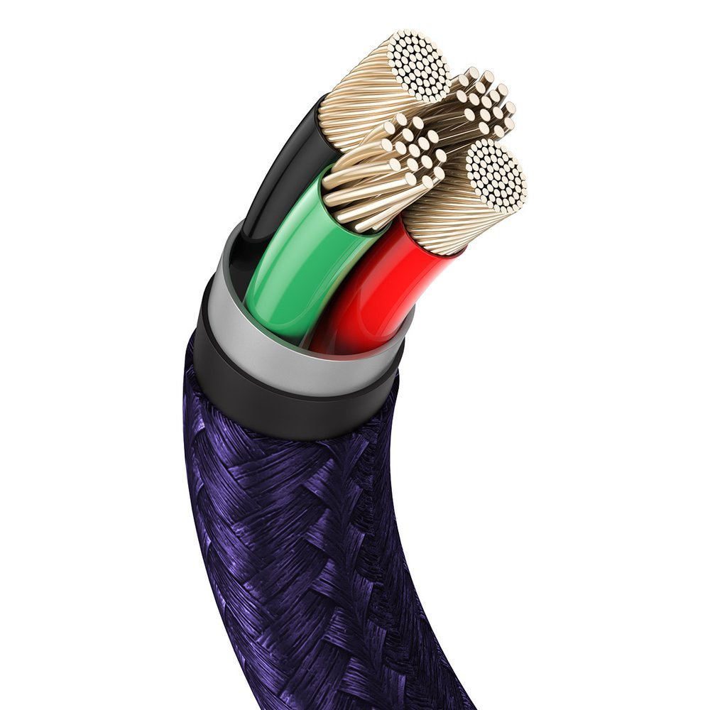 Kabel USB Typ C – Lightning, z metalowymi końcówkami do szybkiego ładowania PD QC, 1 metr, fioletowy purpurowy