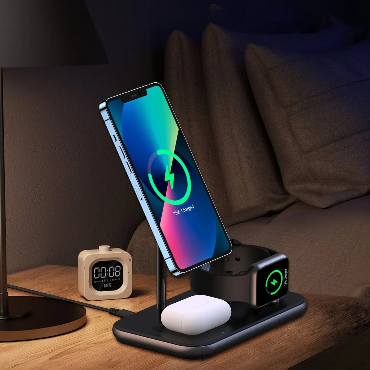 Ładowarka 3w1 do iphone 15/14/13/12 / apple watch / airpods szybka 15w, czarna