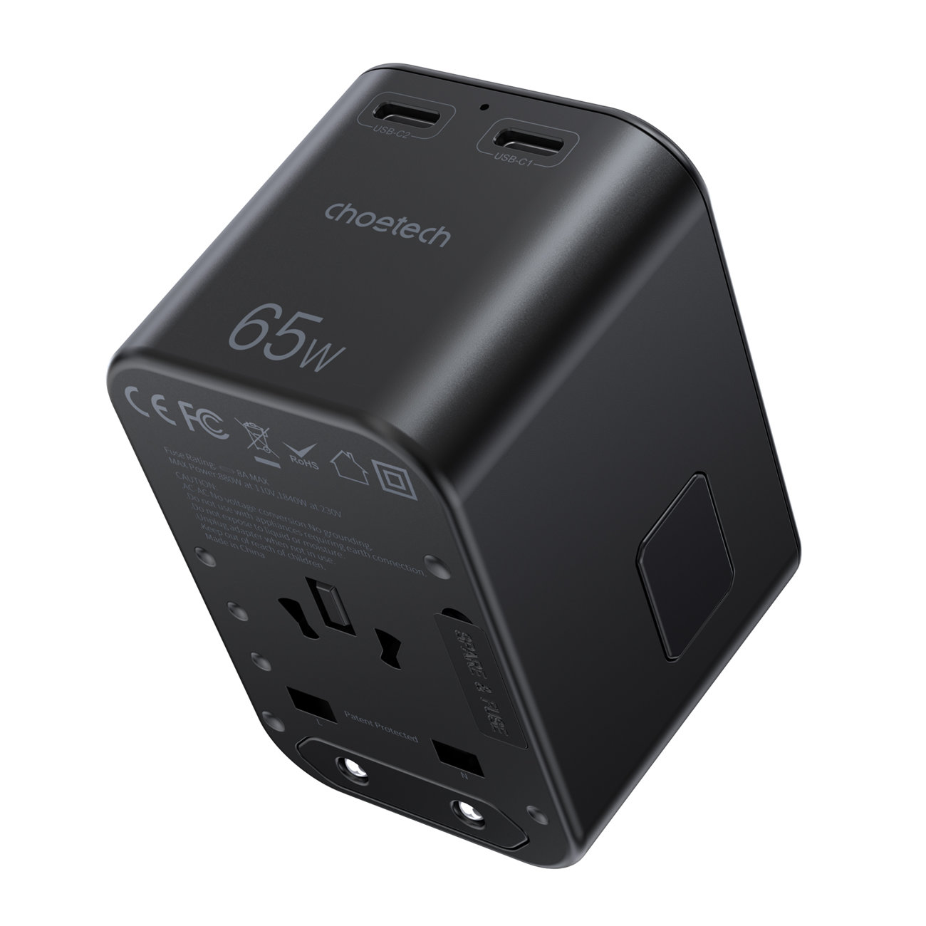 Szybka uniwersalna ładowarka sieciowa podróżna GaN 2 x USB Typ C + USB 65W Power Delivery, czarny