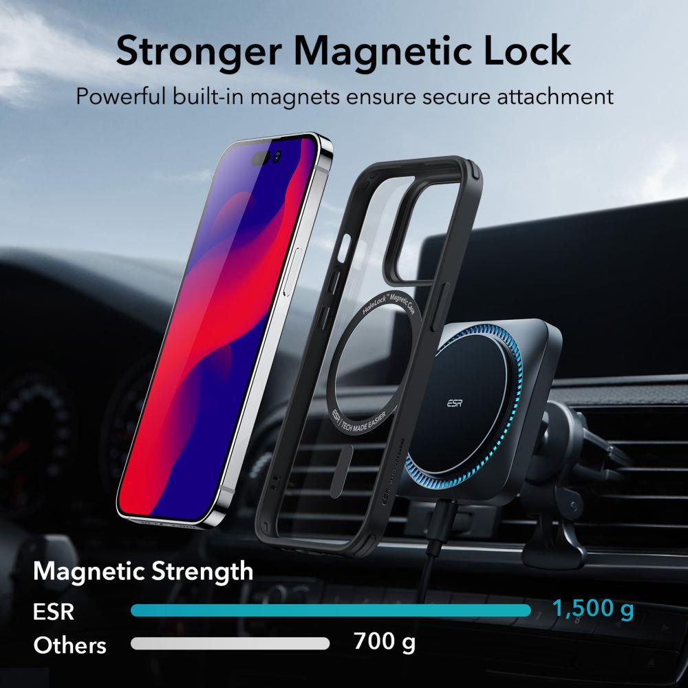 Etui do iPhone 14 Pro Max HaloLock, hybrydowe przeźroczyste, szklany tył z Magsafe, czarne