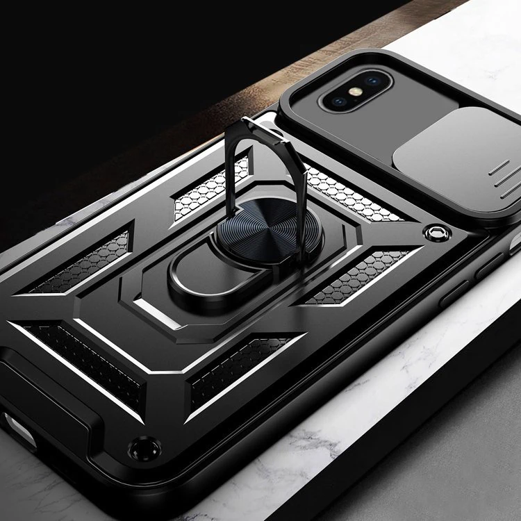 Etui do iPhone XR pancerne z magnetycznym uchwytem, osłona kamery, czarny