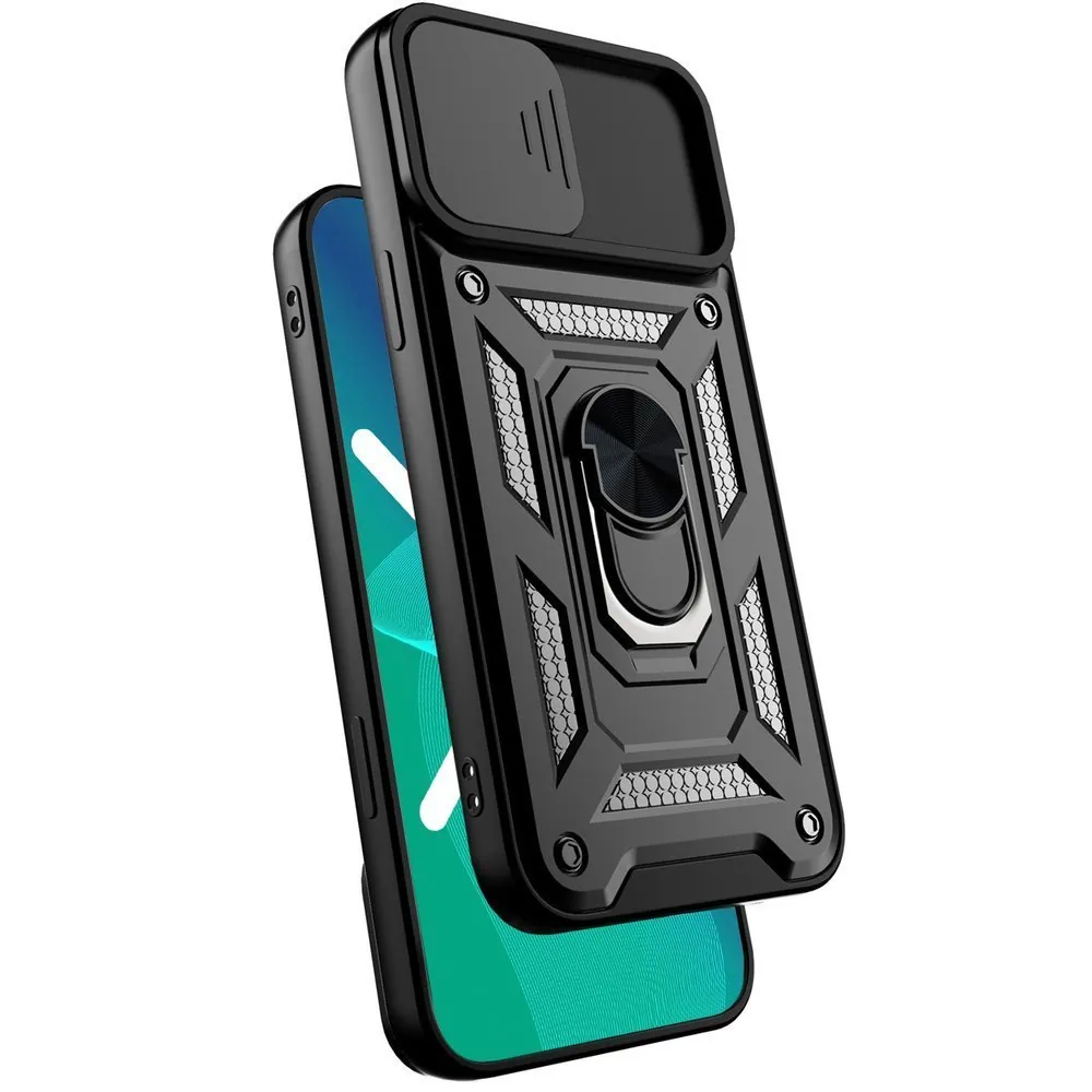 Etui do iPhone XR pancerne z magnetycznym uchwytem, osłona kamery, czarny