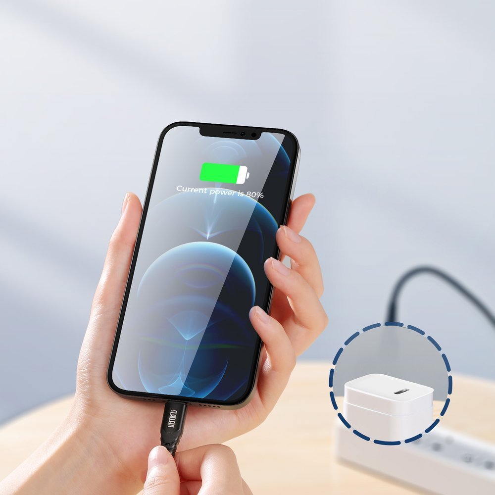 Kabel USB Typ C – Lightning, MFI do szybkiego ładowania, 1.8m, czarny