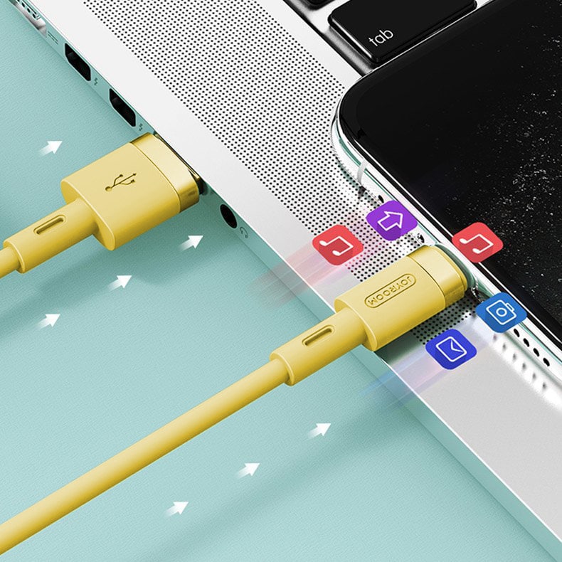 Kabel USB – Lightning, silikonowy, 2,4A, 1.2 metra, żółty