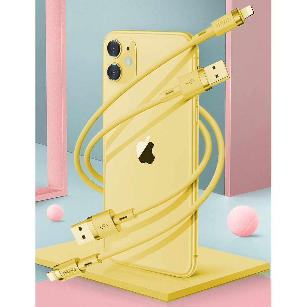 Kabel USB – Lightning, silikonowy, 2,4A, 1.2 metra, żółty