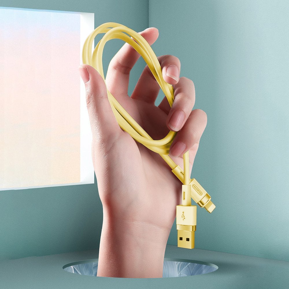 Kabel USB – Lightning, silikonowy, 2,4A, 1.2 metra, żółty