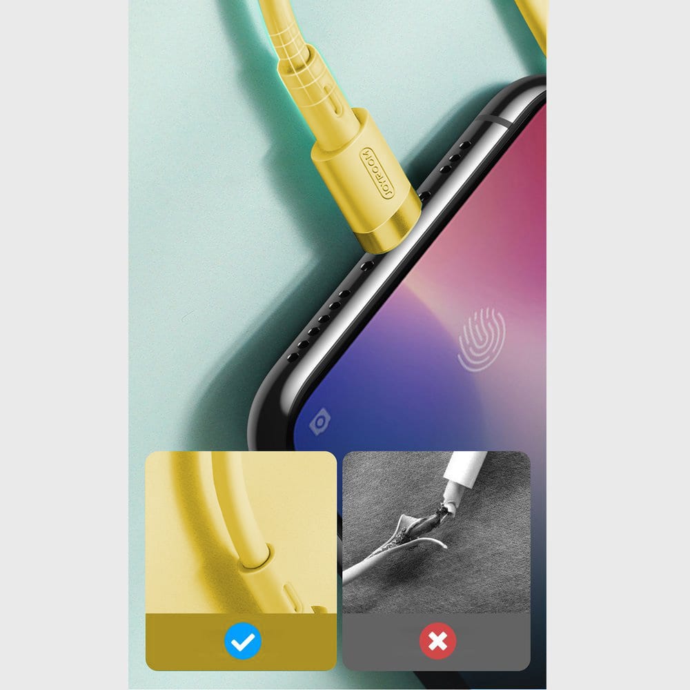 Kabel USB – Lightning, silikonowy, 2,4A, 1.2 metra, żółty