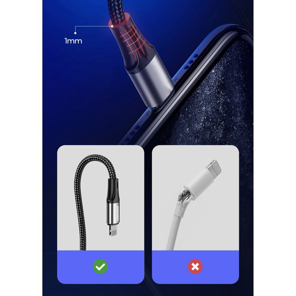 Kabel USB – Lightning, do iPhone SE/8/X/XR/XS/11/12/13/14 do szybkiego ładowania, 1.5 metra, czarny