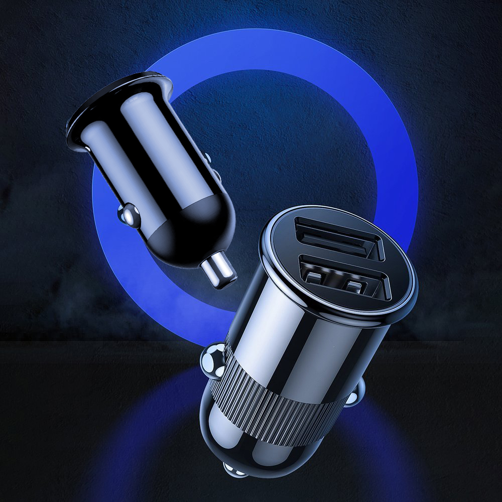 Kompaktowa ładowarka samochodowa 20W 2xUSB, czarna