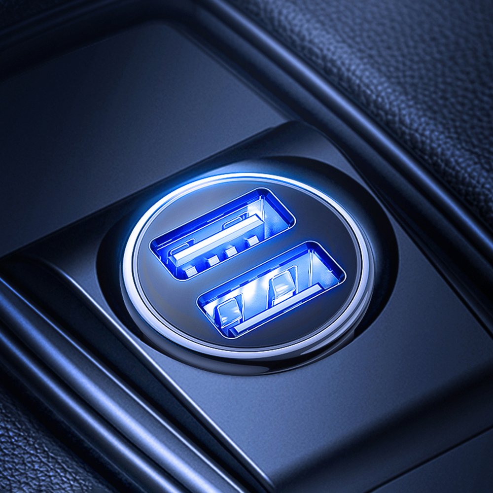 Kompaktowa ładowarka samochodowa 20W 2xUSB, czarna