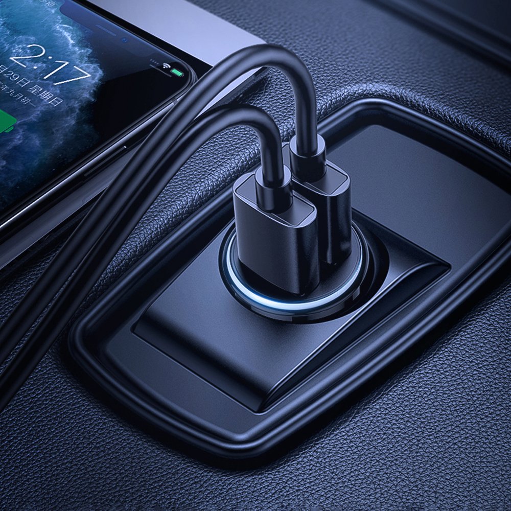 Kompaktowa ładowarka samochodowa 20W 2xUSB, czarna