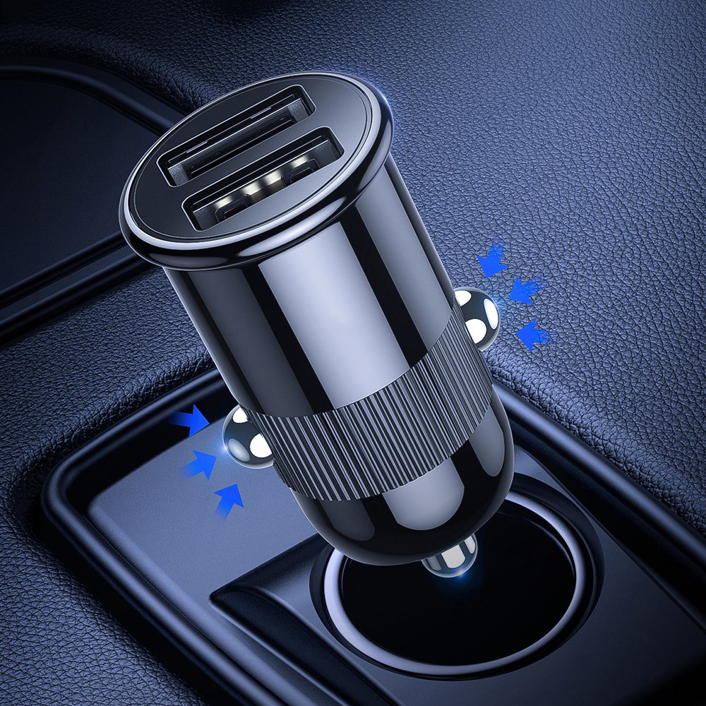 Kompaktowa ładowarka samochodowa 20W 2xUSB, czarna