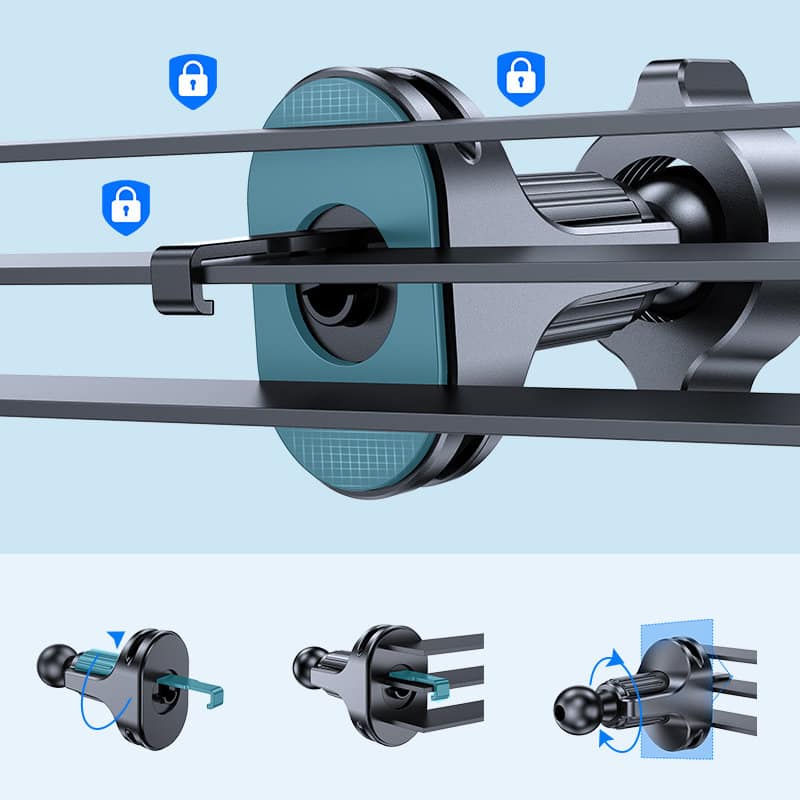 Uchwyt samochodowy z ładowaniem bezprzewodowym 15W, do kratki wentylacyjnej, czarny
