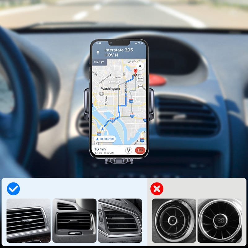 Uchwyt samochodowy z ładowaniem bezprzewodowym 15W, do kratki wentylacyjnej, czarny