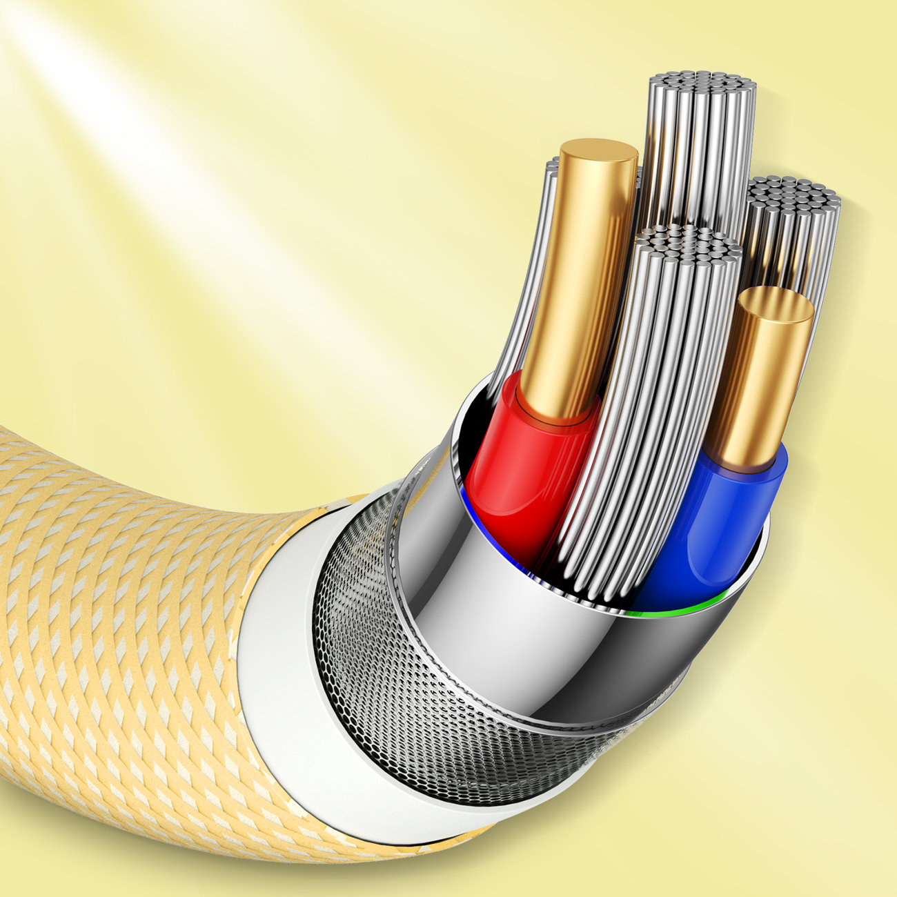 Kabel USB Typ C – Lightning, wytrzymały do szybkiego ładowania / transmisji danych 20W, 1 metr, żółty