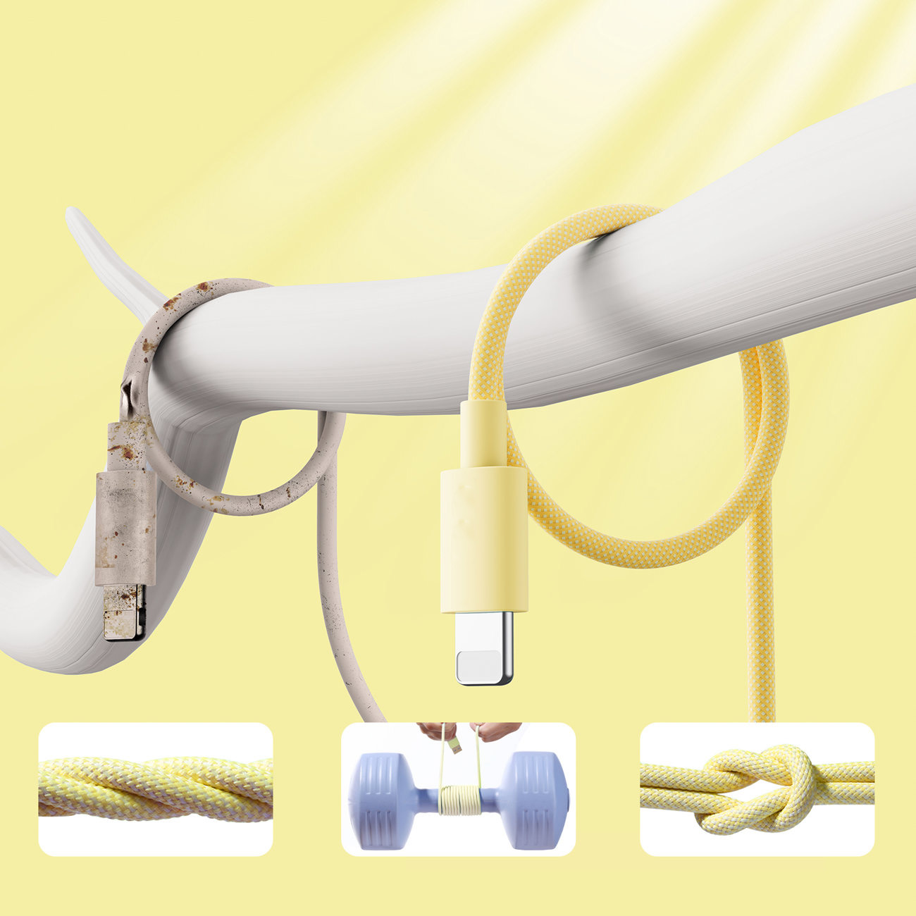 Kabel USB Typ C – Lightning, wytrzymały do szybkiego ładowania / transmisji danych 20W, 1 metr, żółty