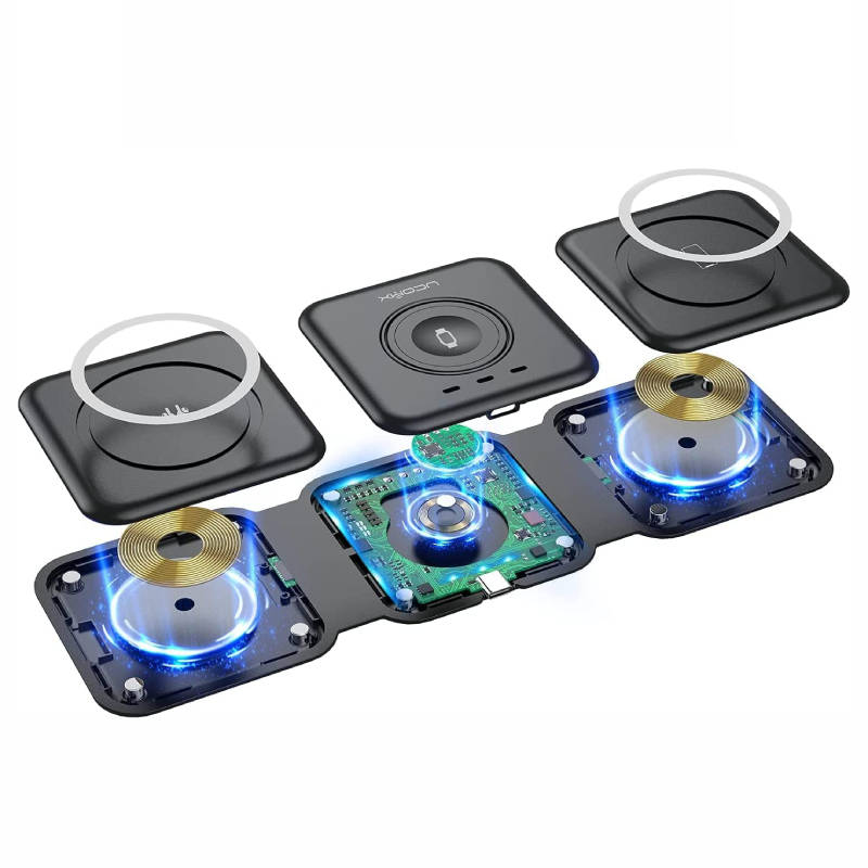 Ładowarka bezprzewodowa indukcyjna 3w1 – 15W iPhone, Apple Watch, AirPods, czarna