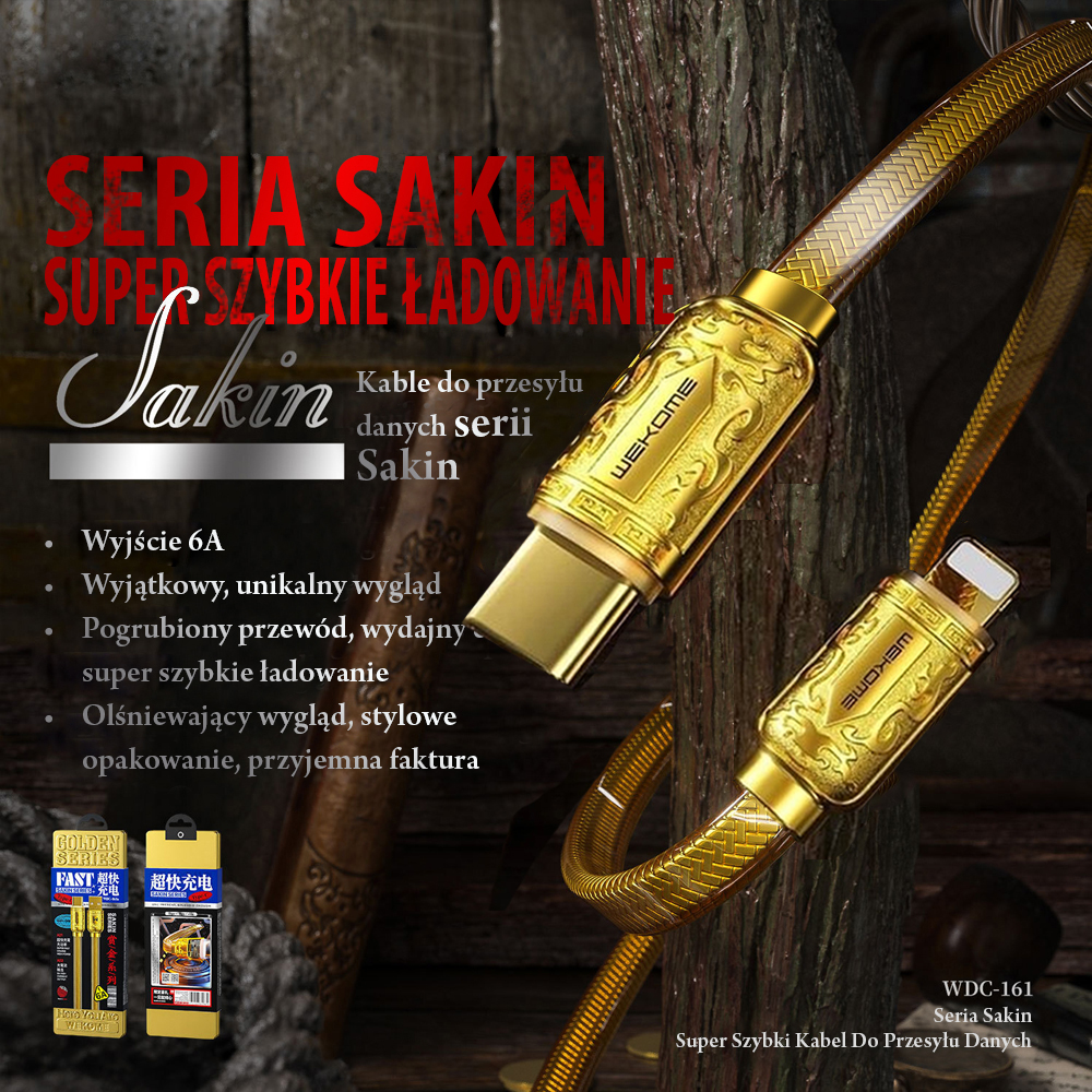 Kabel USB Typ C – Lightning, do szybkiego ładowania 20W, 1 metr, złoty